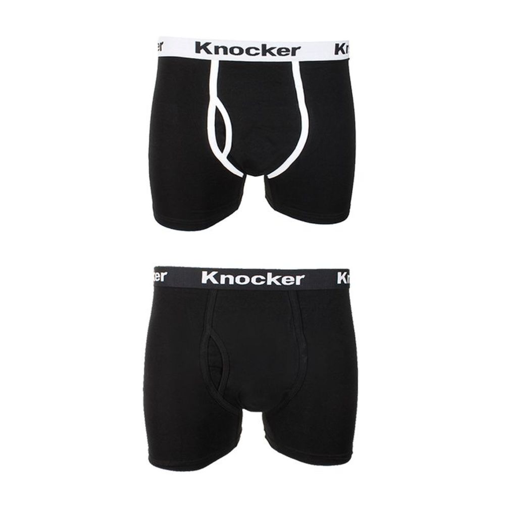 Knockers Men's 2 Pack Cotton Spandex Boxer Briefs Black Black White Band